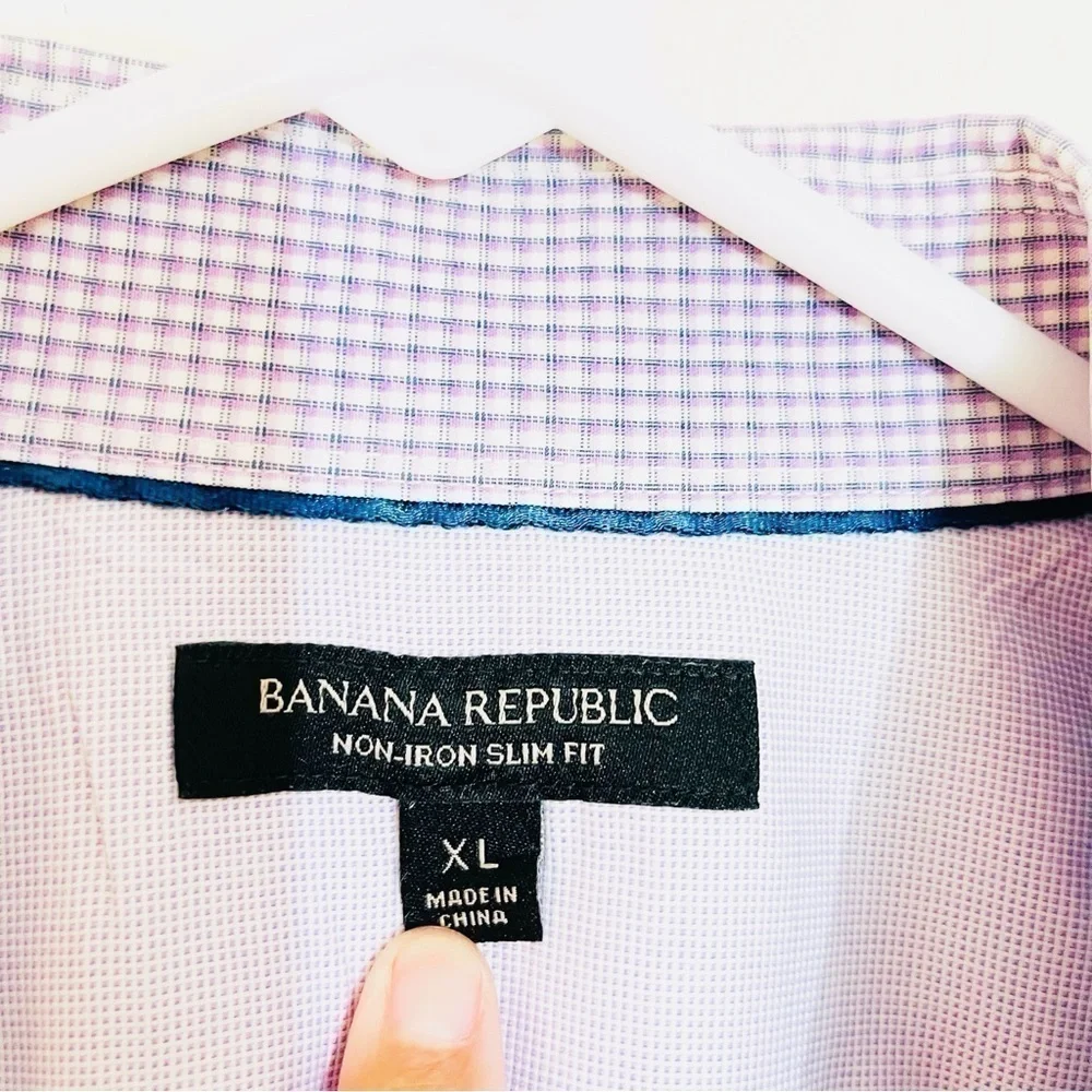Banana Republic Non-Iron Slim Fit Plaid Button Down Shirt Men XL Preppy Career